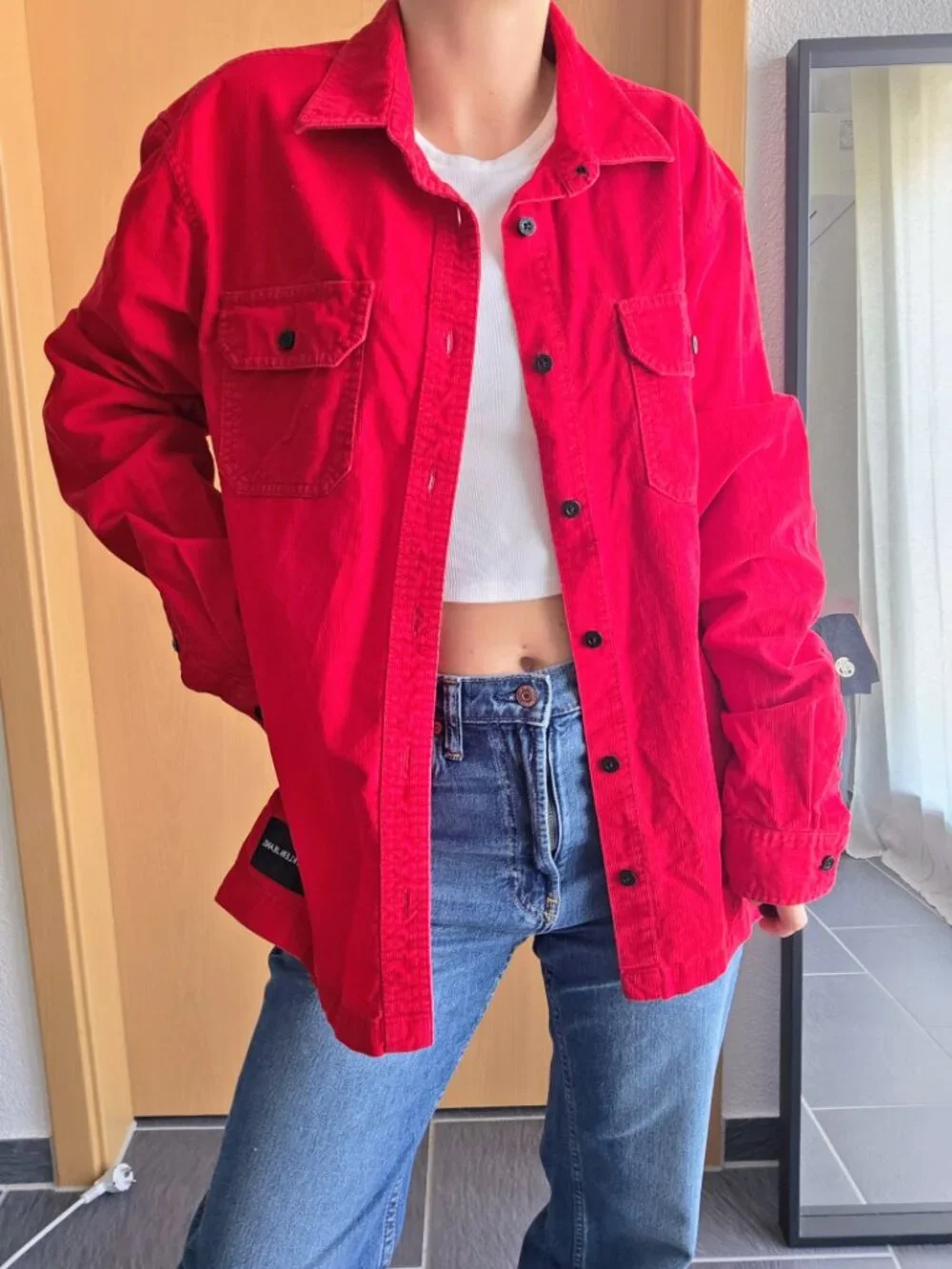 Calvin Klein Jeans Red Corduroy Button Down Shirt Jacket Shacket - Large